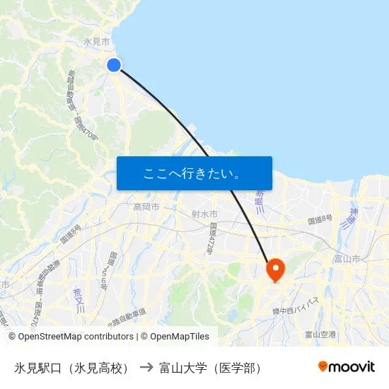 氷見駅口（氷見高校） to 富山大学（医学部） map