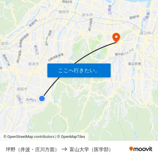 坪野（井波・庄川方面） to 富山大学（医学部） map