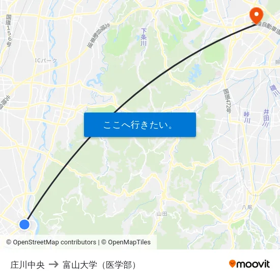 庄川中央 to 富山大学（医学部） map
