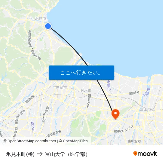 氷見本町(番) to 富山大学（医学部） map