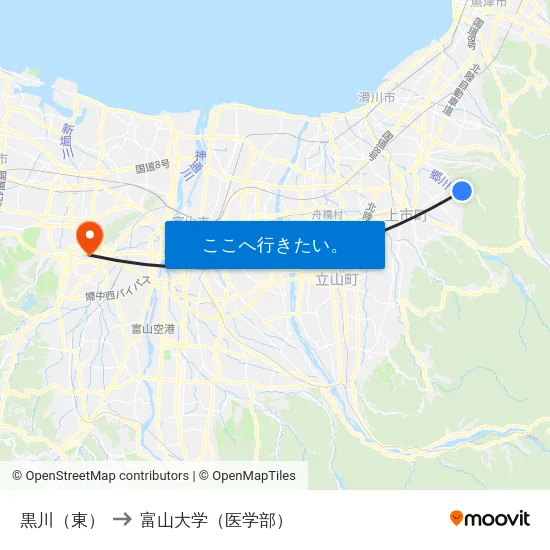黒川（東） to 富山大学（医学部） map