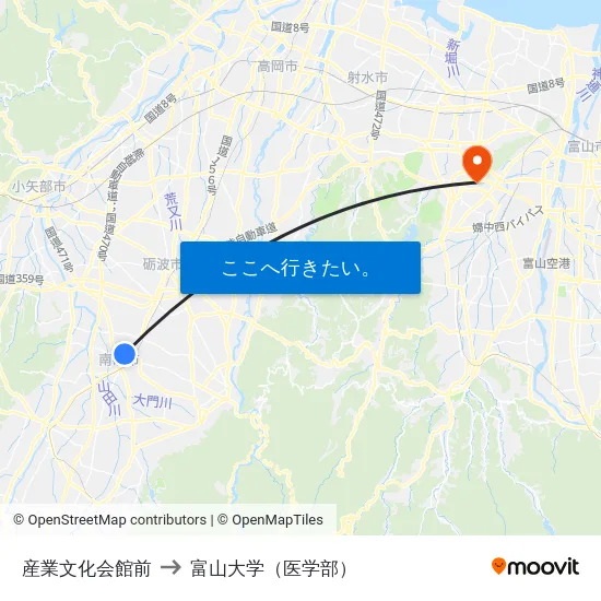 産業文化会館前 to 富山大学（医学部） map