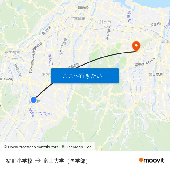 福野小学校 to 富山大学（医学部） map