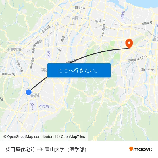 柴田屋住宅前 to 富山大学（医学部） map