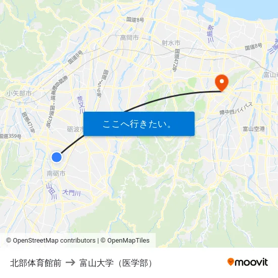 北部体育館前 to 富山大学（医学部） map