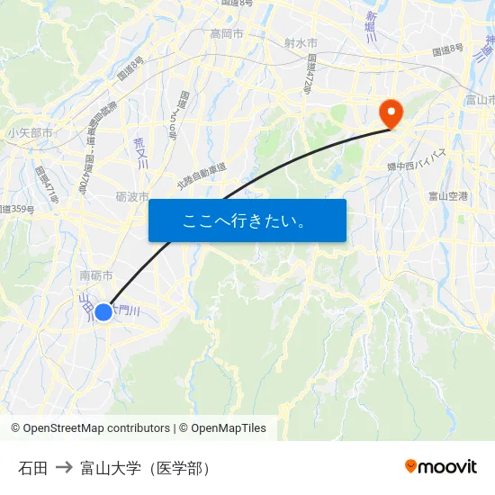 石田 to 富山大学（医学部） map