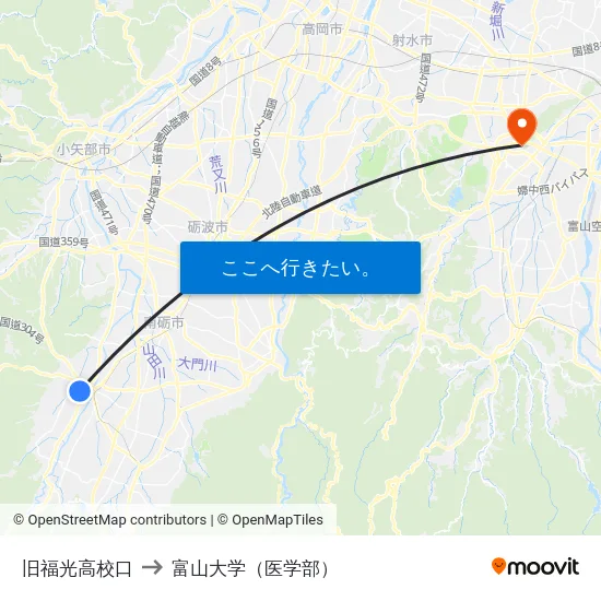 旧福光高校口 to 富山大学（医学部） map
