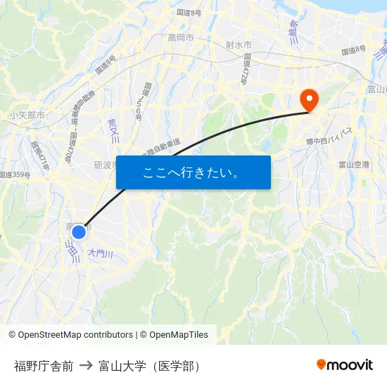 福野庁舎前 to 富山大学（医学部） map