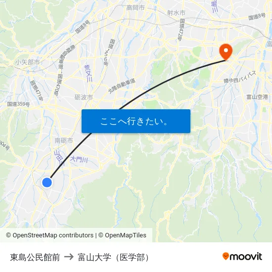 東島公民館前 to 富山大学（医学部） map