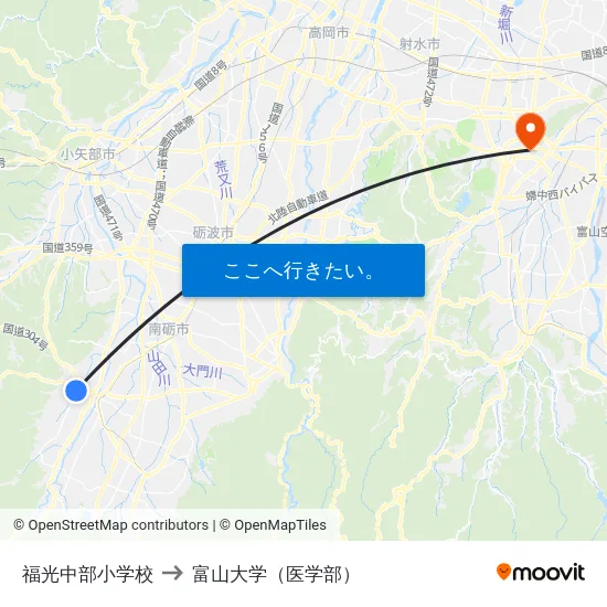 福光中部小学校 to 富山大学（医学部） map