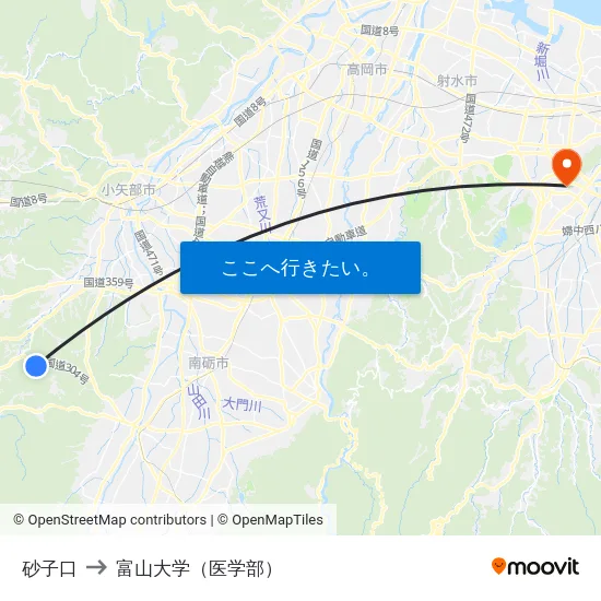 砂子口 to 富山大学（医学部） map