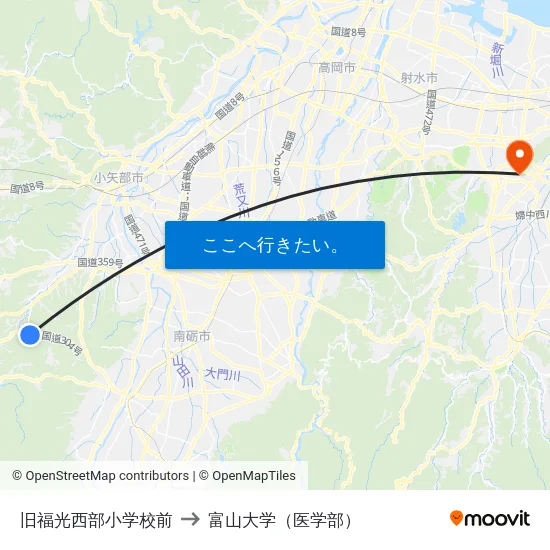 旧福光西部小学校前 to 富山大学（医学部） map