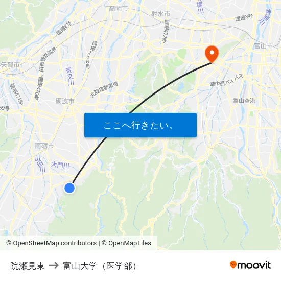 院瀬見東 to 富山大学（医学部） map