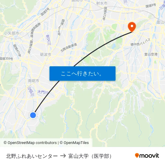 北野ふれあいセンター to 富山大学（医学部） map