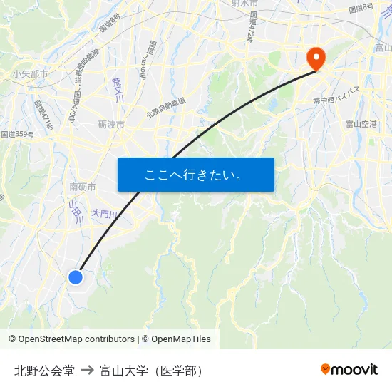 北野公会堂 to 富山大学（医学部） map