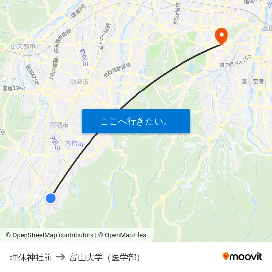 理休神社前 to 富山大学（医学部） map