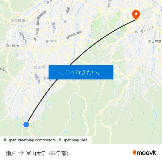 瀬戸 to 富山大学（医学部） map