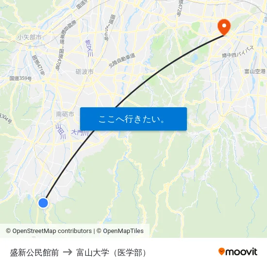 盛新公民館前 to 富山大学（医学部） map