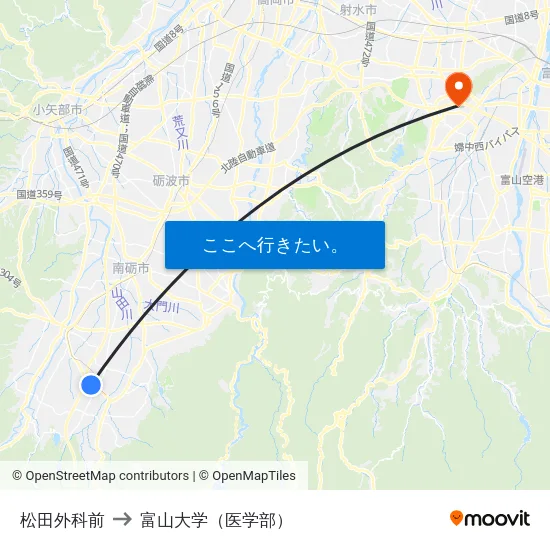 松田外科前 to 富山大学（医学部） map