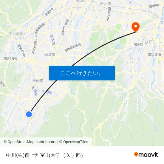 中川(株)前 to 富山大学（医学部） map