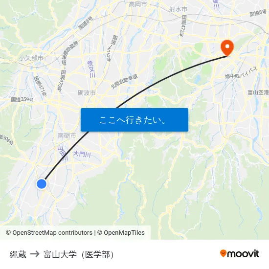 縄蔵 to 富山大学（医学部） map