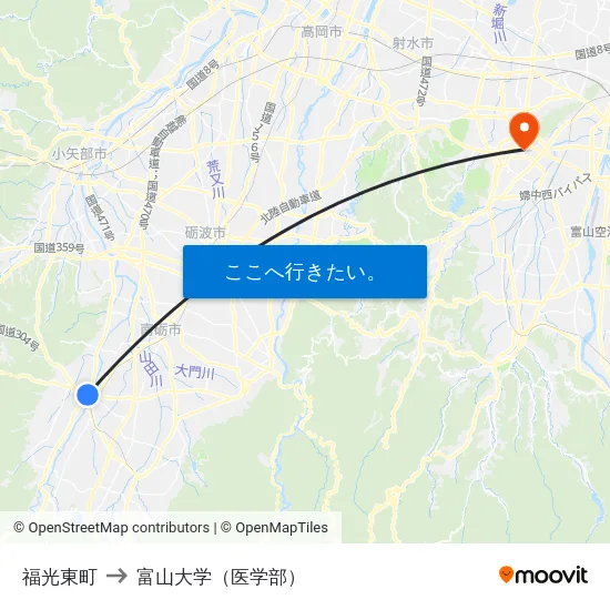 福光東町 to 富山大学（医学部） map