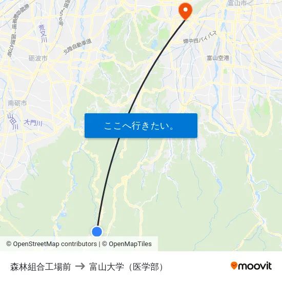 森林組合工場前 to 富山大学（医学部） map
