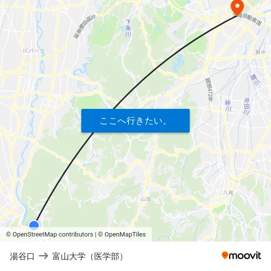 湯谷口 to 富山大学（医学部） map