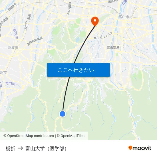 栃折 to 富山大学（医学部） map