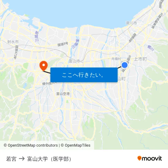 若宮 to 富山大学（医学部） map