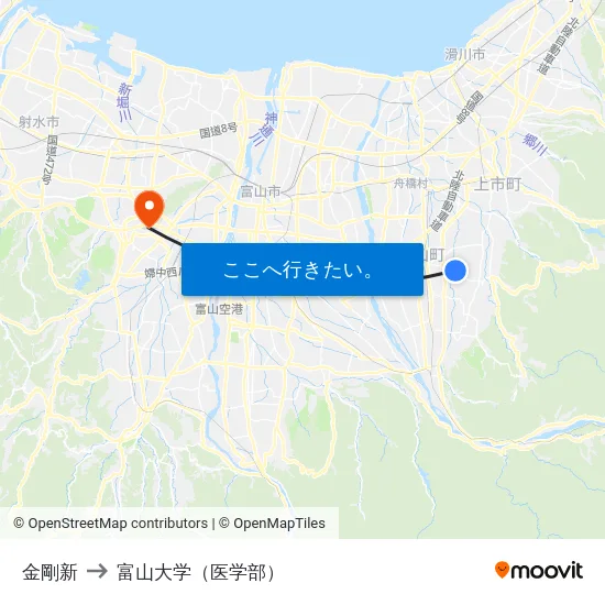 金剛新 to 富山大学（医学部） map