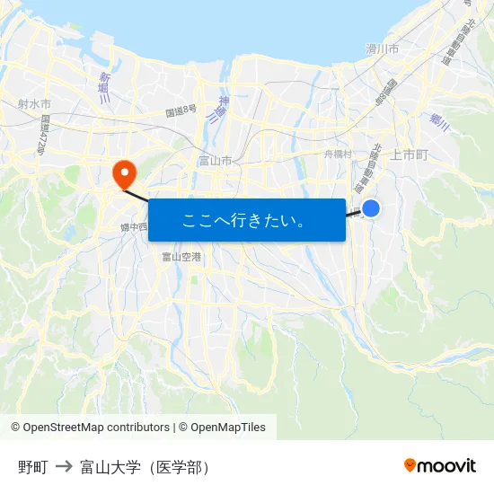 野町 to 富山大学（医学部） map