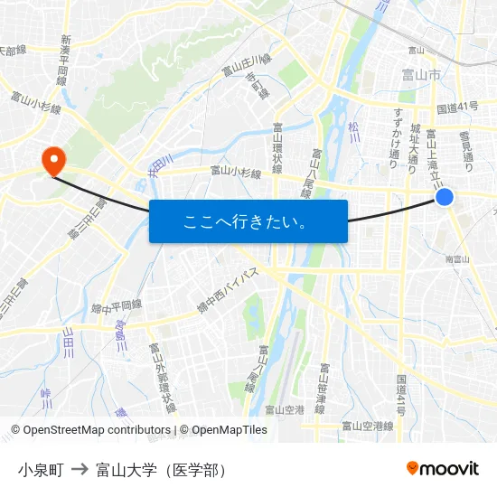 小泉町 to 富山大学（医学部） map