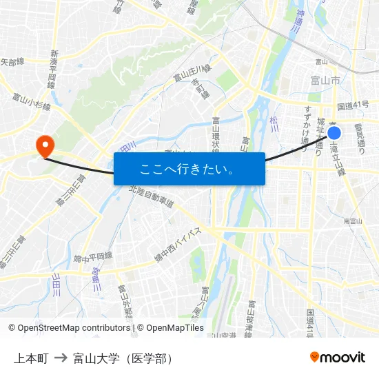 上本町 to 富山大学（医学部） map