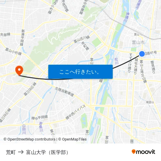 荒町 to 富山大学（医学部） map