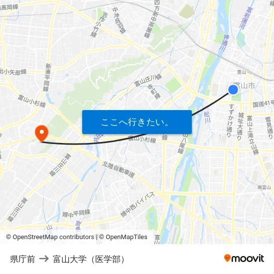 県庁前 to 富山大学（医学部） map
