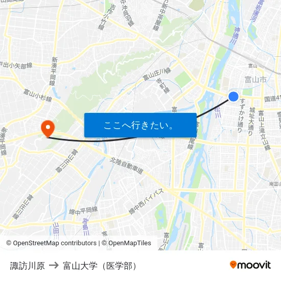 諏訪川原 to 富山大学（医学部） map