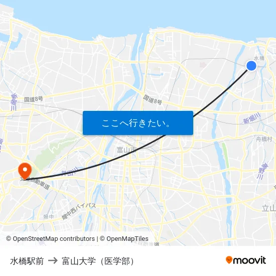 水橋駅前 to 富山大学（医学部） map