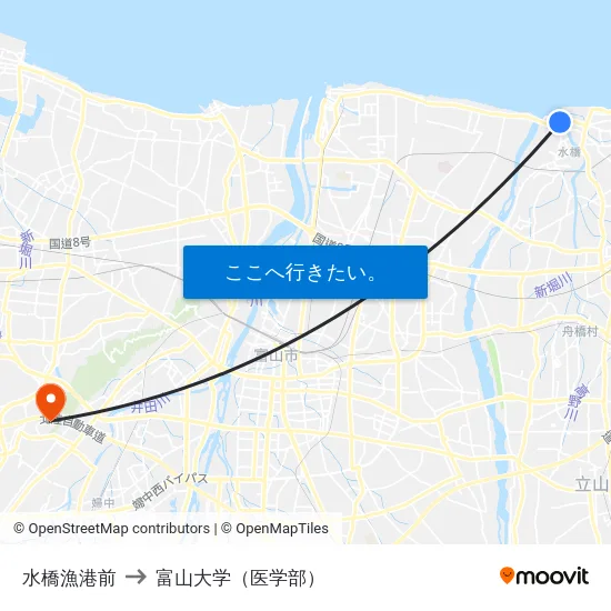 水橋漁港前 to 富山大学（医学部） map