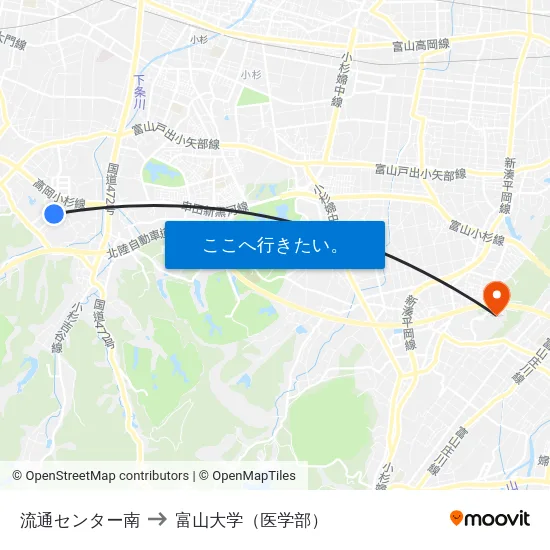 流通センター南 to 富山大学（医学部） map