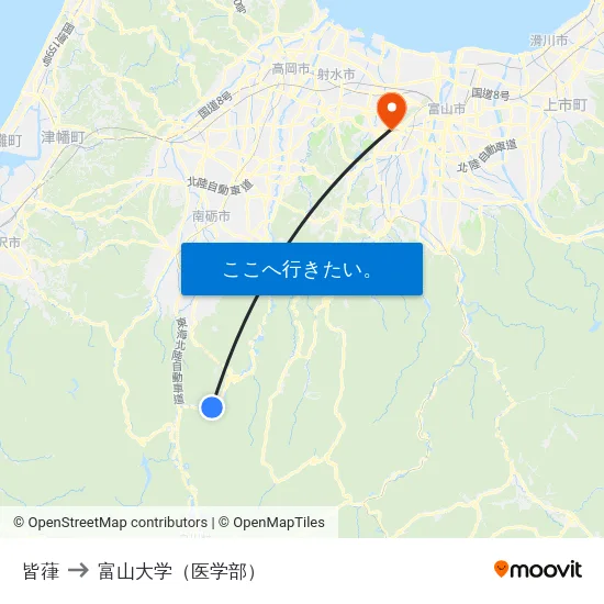皆葎 to 富山大学（医学部） map