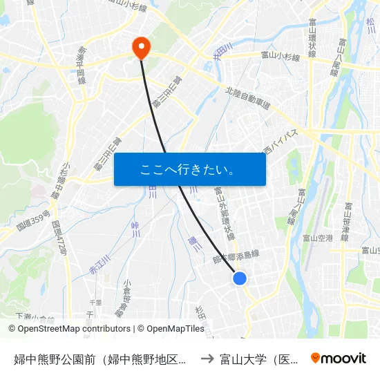 婦中熊野公園前（婦中熊野地区センター） to 富山大学（医学部） map