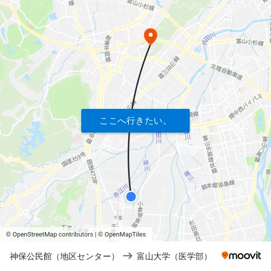 神保公民館（地区センター） to 富山大学（医学部） map