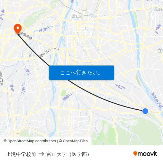 上滝中学校前 to 富山大学（医学部） map