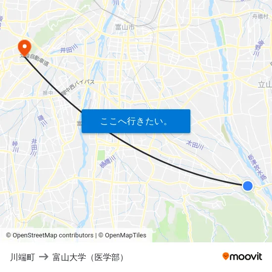 川端町 to 富山大学（医学部） map