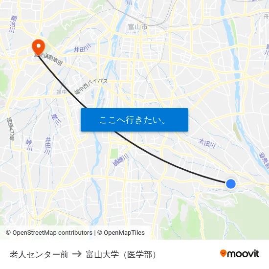 老人センター前 to 富山大学（医学部） map