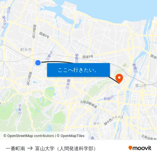 一番町南 to 富山大学（人間発達科学部） map