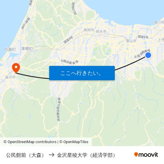 公民館前（大森） to 金沢星稜大学（経済学部） map