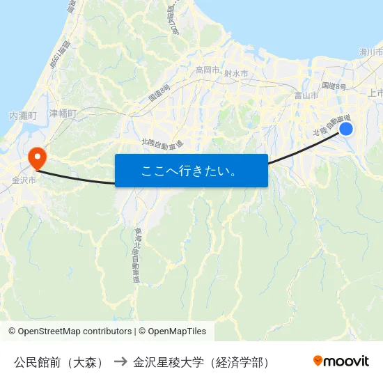 公民館前（大森） to 金沢星稜大学（経済学部） map