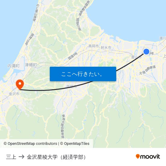 三上 to 金沢星稜大学（経済学部） map